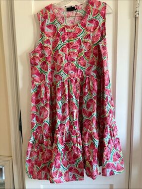 Sleeveless Watermelon Print Dress - Pink & Green